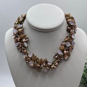J. Crew Glacier Faceted Pink AB Opalescent Rhinestone Floral Statement Necklace